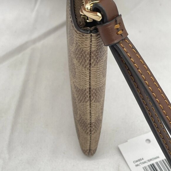 NEW COACH Women’s Corner Zip Wristlet in Signature Canvas with Stripe Tan/Brow - Picture 7 of 12